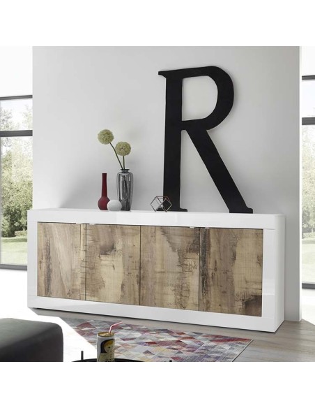Credenza 4 ante Bianco laccato / Pero