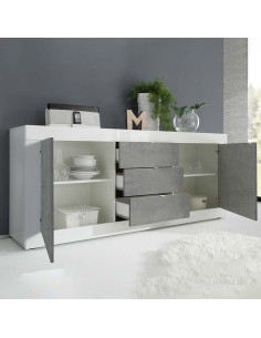 Credenza 2 ante - 3 cassetti Bianco Laccato / Cemento 2