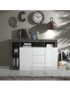 Madia 2 ante - 3 cassetti con vani a giorno Bianco laccato / Ossido