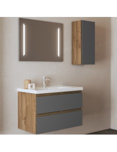Mobile bagno sospeso con lavabo spalla alta Noce/Grafite opaco (Specchio escluso)
