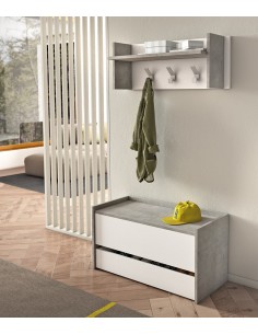 Composizione ingresso Baule con mensola appendiabiti Bianco / Cemento