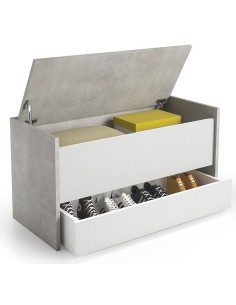 Composizione ingresso Baule con mensola appendiabiti Bianco / Cemento 2