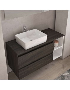 Mobile bagno sospeso 2 cassetti - 2 vani Olmo caffè/Bianco laccato (Specchio escluso)