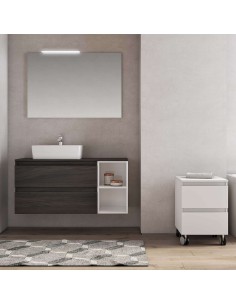 Mobile bagno sospeso 2 cassetti - 2 vani Olmo caffè/Bianco laccato (Specchio escluso) 2