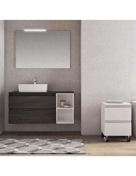 Mobile bagno sospeso 2 cassetti - 2 vani Olmo caffè/Bianco laccato (Specchio escluso)
