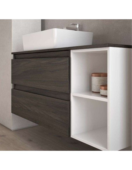 Mobile bagno sospeso 2 cassetti - 2 vani Olmo caffè/Bianco laccato (Specchio escluso)