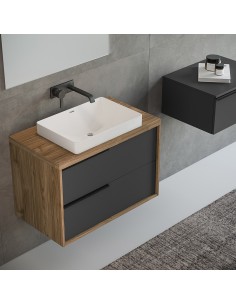 Mobile bagno 2 cassetti lavabo incasso Noce / Grafite (Specchio escluso)