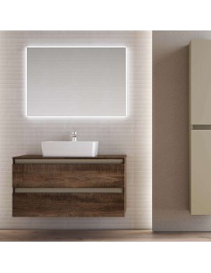 Mobile bagno sospeso 2 cassetti con lavabo d'appoggio Tabacco / Tortora (Specchio escluso)