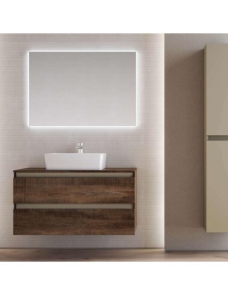 Mobile bagno sospeso 2 cassetti con lavabo d'appoggio Tabacco / Tortora (Specchio escluso)