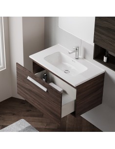 Mobile bagno sospeso 1 cassettone 80 cm Olmo caffè (Specchio escluso)