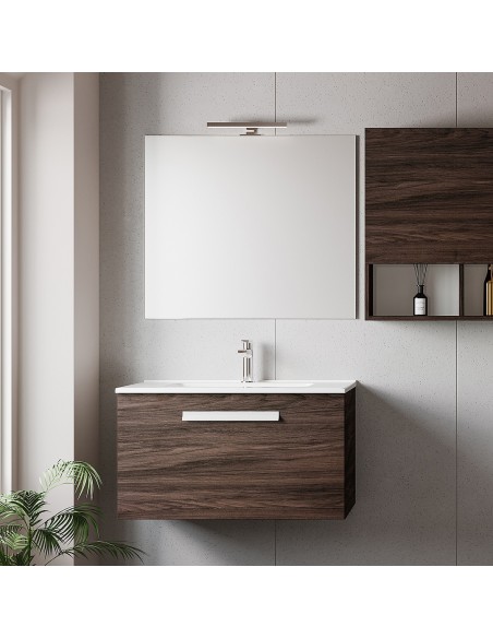 Mobile bagno sospeso 1 cassettone 80 cm Olmo caffè (Specchio escluso)