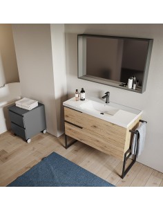 Mobile bagno 2 cassetti con struttura in metallo Lavabo spalla alta Quercia (Specchio escluso)