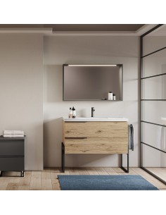 Mobile bagno 2 cassetti con struttura in metallo Lavabo spalla alta Quercia (Specchio escluso) 2