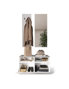 Mobile ingresso serigrafato con pannello appendiabiti e specchio Bianco laccato 2