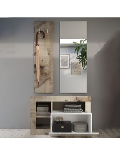 Mobile ingresso con pannello appendiabiti e specchio Bianco laccato / Pero 2