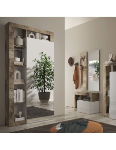 Armadio ingresso con appenderia 1 anta specchio Bianco laccato / Pero