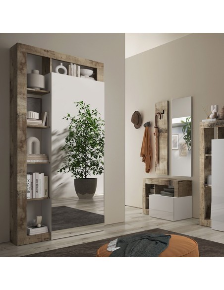 Armadio ingresso con appenderia 1 anta specchio Bianco laccato / Pero