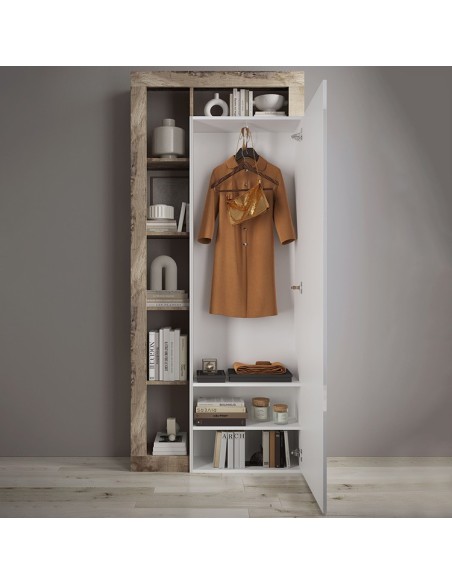 Armadio ingresso con appenderia 1 anta specchio Bianco laccato / Pero