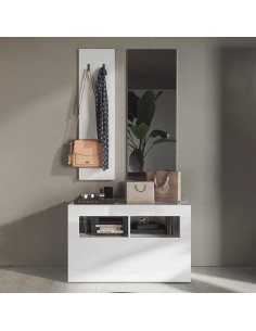 Mobile ingresso Simple con pannello appendiabiti e specchio Bianco laccato