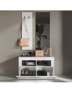 Mobile ingresso Simple con pannello appendiabiti e specchio Bianco laccato 2