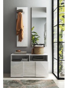 Mobile ingresso Monopoly con pannello appendiabiti e specchio Bianco laccato