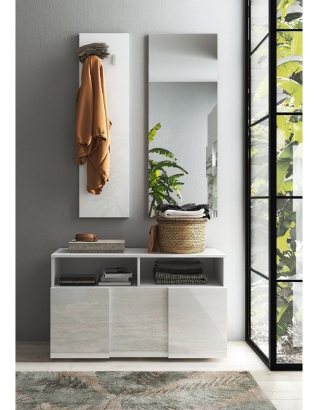 Mobile ingresso Monopoly con pannello appendiabiti e specchio Bianco laccato