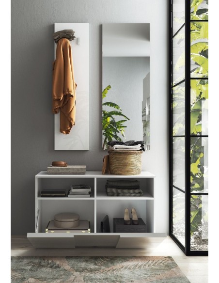 Mobile ingresso Monopoly con pannello appendiabiti e specchio Bianco laccato