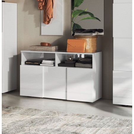 Mobile ingresso Monopoly con pannello appendiabiti e specchio Bianco laccato