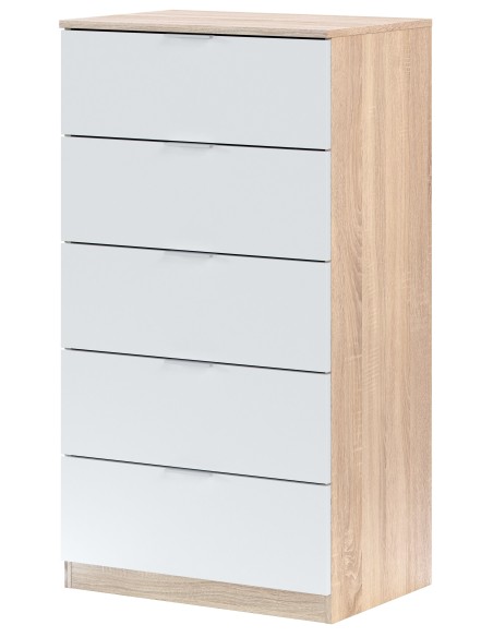 Cassettiera 5 cassetti Rovere / Bianco opaco