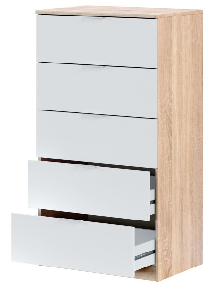 Cassettiera 5 cassetti Rovere / Bianco opaco