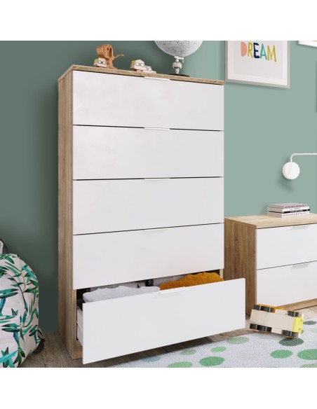Cassettiera 5 cassetti Rovere / Bianco opaco