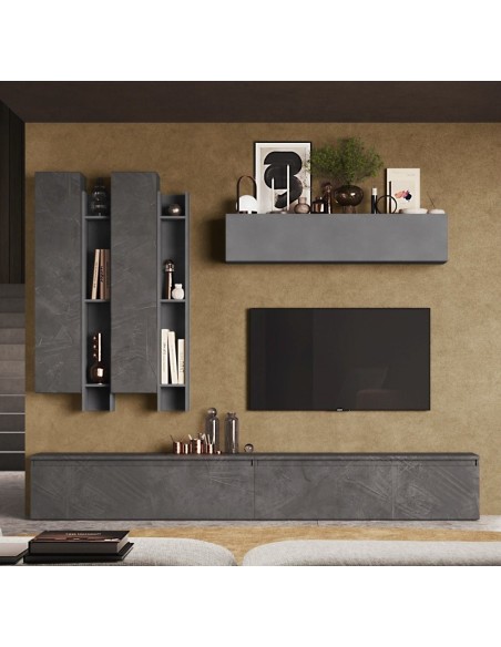 Parete soggiorno sospesa Piombo - Ardesia 04