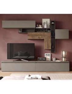 Parete soggiorno sospesa Argilla - Bronzo - Mercure 05