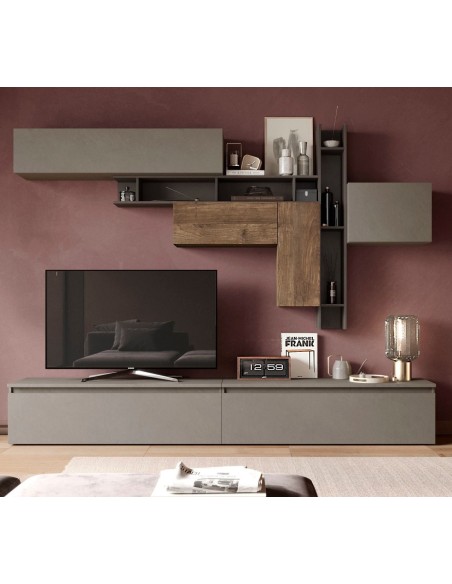 Parete soggiorno sospesa Argilla - Bronzo - Mercure 05