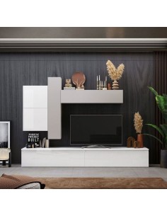 Parete attrezzata sospesa Bianco laccato / Gesso 07