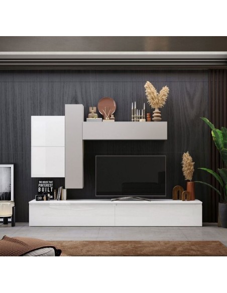 Parete attrezzata sospesa Bianco laccato / Gesso 07