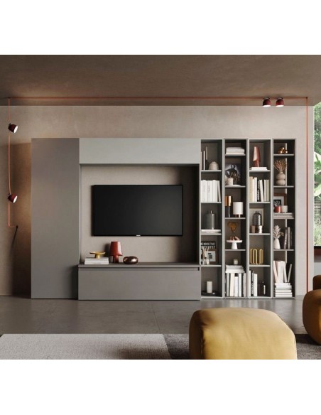 Parete soggiorno con librerie Ardesia - Gesso 10