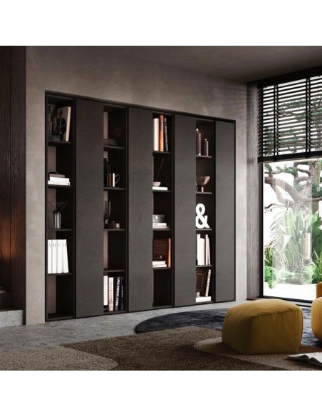 Parete soggiorno Libreria Lava 4 colonne a giorno - 4 colonne con anta 11