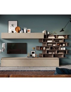 Parete attrezzata moderna Argilla - Bronzo con mensole sospese 13