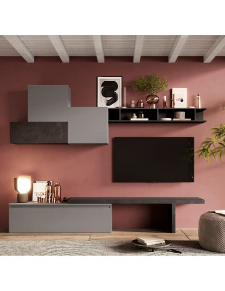 Parete soggiorno con mensolone TV Ardesia - Piombo 15