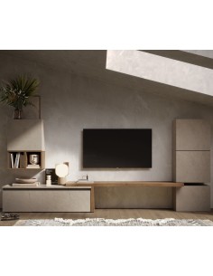 Parete soggiorno moderna con mensolone cubi e porta TV Argilla - Mercure 18