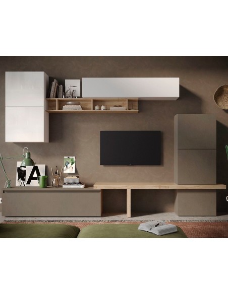 Parete attrezzata con mensolone TV Bronzo - Cadiz - Bianco laccato 19