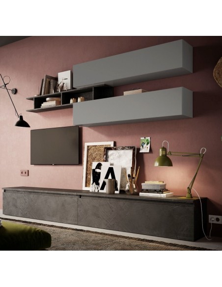 Parete attrezzata sospesa 02 Basi TV - 02 Vasista - 01 Mensola Ardesia - Piombo 21