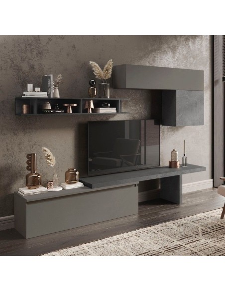 Parete soggiorno con mensolone TV Ardesia - Piombo 25