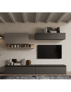 Parete soggiorno Lava - Argilla - Rovere Kadiz 27