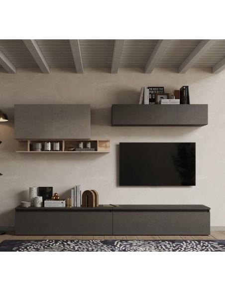 Parete soggiorno Lava - Argilla - Rovere Kadiz 27