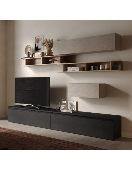 Parete attrezzata sospesa Lava - Argilla - Rovere Kadiz 39