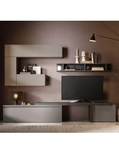 Parete soggiorno attrezzata con mensolone TV Argilla - Piombo - Ardesia 40