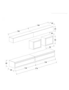 Parete soggiorno sospesa Argilla / Mercure  01 2
