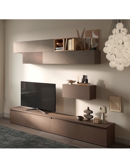 Parete soggiorno attrezzata Argilla - Bronzo - Rovere Kadiz 42